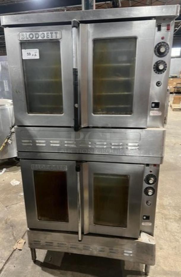 Blodgett commercial double-stacked stainless steel convection oven, natural gas, with wired oven rack, on legs, used condition.