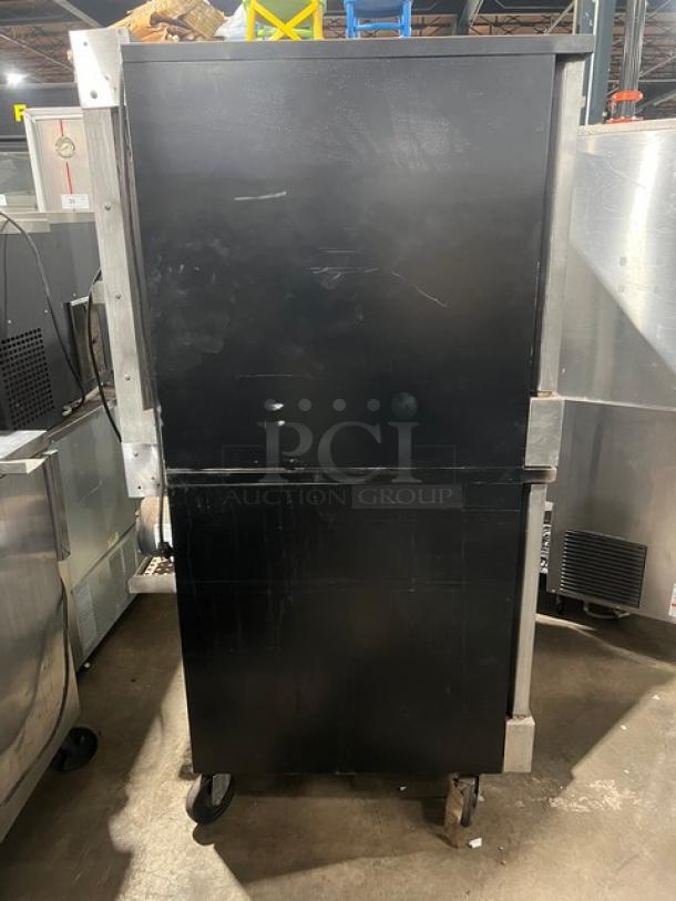 Southbend SilverStar Series gas convection oven, double stacked, stainless steel, on casters, wired rack included.