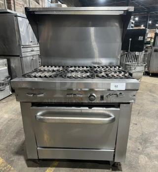 Southbend Commercial Stainless Steel Gas Powered 6-Burner Range/Oven Combo! With Non-Clog Wavy Grates! With Backsplash & Overhead Salamander Shelf! With Wired Oven Rack! On Casters! - Item #1227830