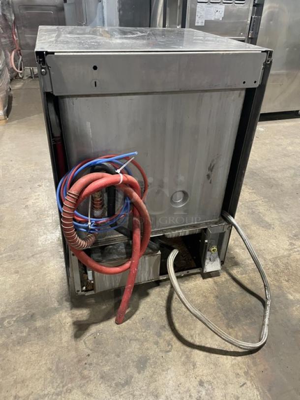 Hobart LXEH commercial stainless steel undercounter dishwasher, electric powered, high-temp, 120/208-240V, 1 phase, visible wiring.