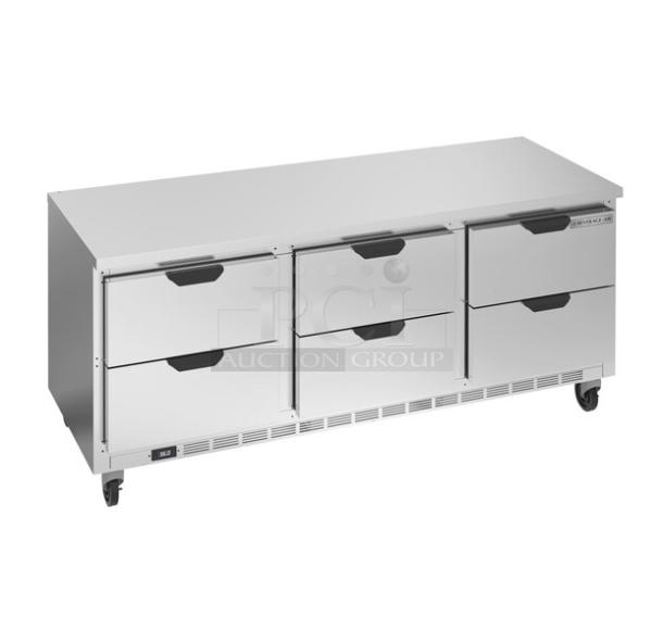 NEW Beverage-Air WTRD72AHC 6-drawer stainless steel undercounter refrigerator, 72" worktop, on casters, full warranty.