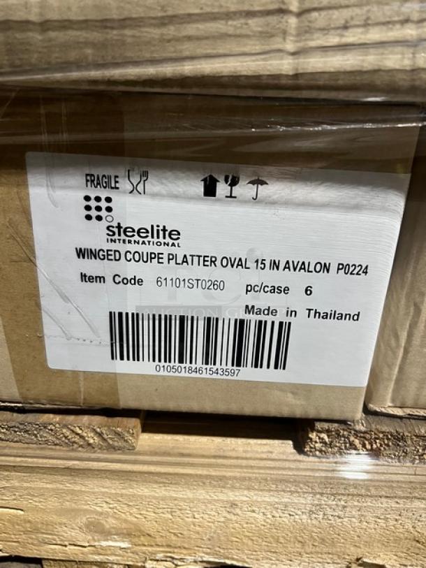 Steelite International mixed pallet with various dishes, brand new. Includes models 61103ST0410, 6940E6059, 61101ST0260, 6120RG097.