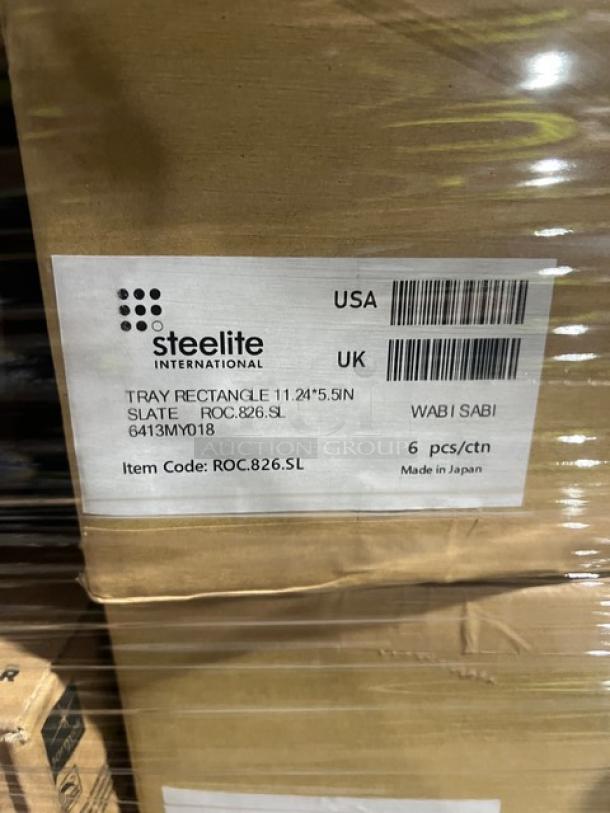 Mixed pallet with Bormioli Rocco cappuccino glasses, Steelite trays, stainless steel disher, bowls, plates. New condition.