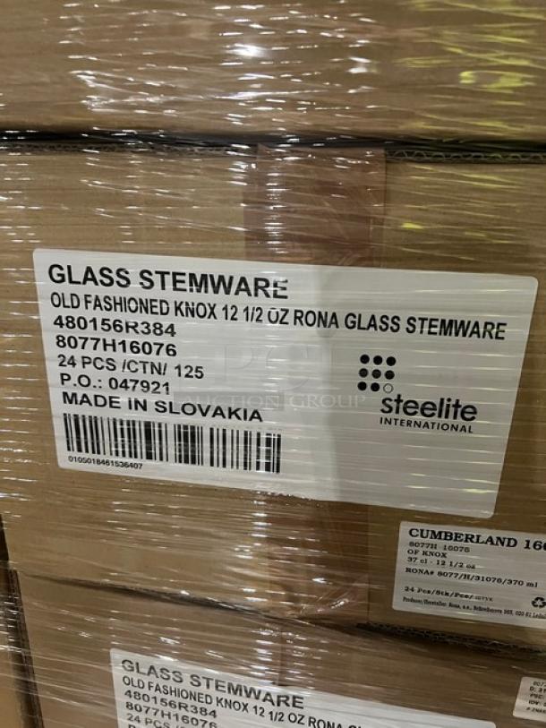 Steelite International Rona Series 12-1/2 oz. Old Fashioned Glass Stemware, Model 48056R384, 24 per case, new in pallet.