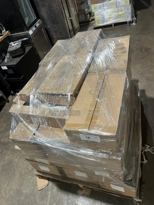 Mixed pallet of Steelite International and Vollrath items. Includes Varick’s Pub plates, Adelaide trays, Sea Salt bowls, and ladles.