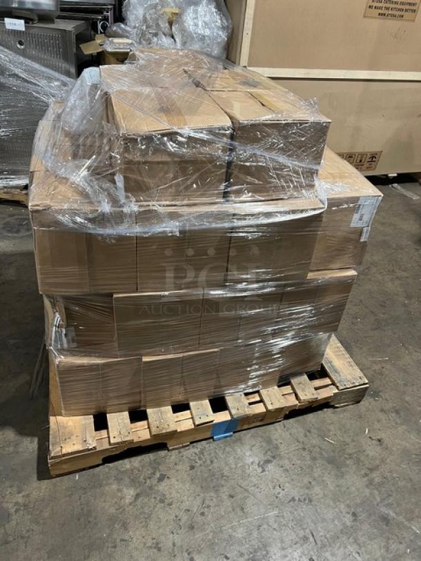 Full pallet of new Cal-Mil Model 1600Custom square ice merchandisers, wrapped in plastic, ready for auction.