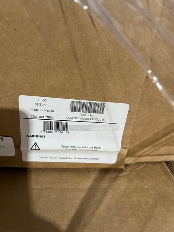 BRAND NEW Cal-Mil White Ice Merchandiser with Clear Pan, Model 1600Custom. Label shows "Made in Mexico" and warning.