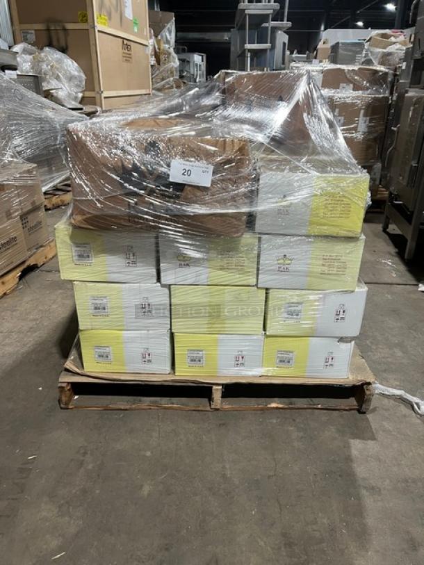 Full pallet of brand new RAK Porcelain Nano Collection 11" rimless plates, Model NNPR28CD10006, 12 per case, 45 cases total.