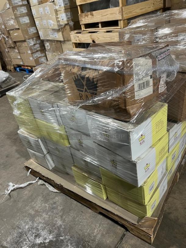 Full pallet of RAK Porcelain Nano Collection 11" rimless plates, model NNPR28CD10006, brand new, 12 per case, 45 cases.
