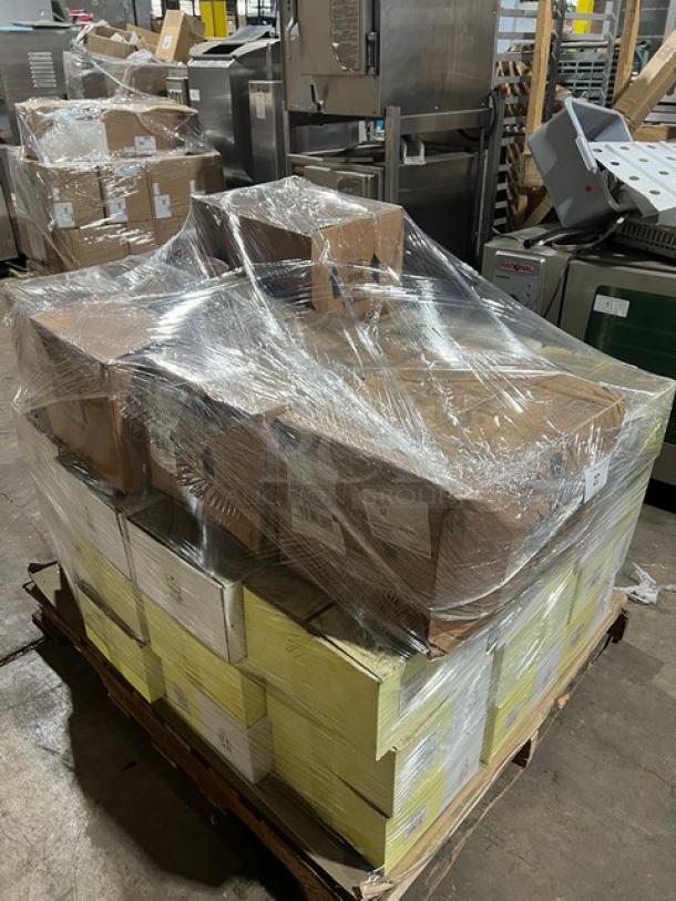 Full pallet of RAK Porcelain Nano rimless plates, Model NNPR28CD10006, brand new, 12 plates per case, 45 cases total.