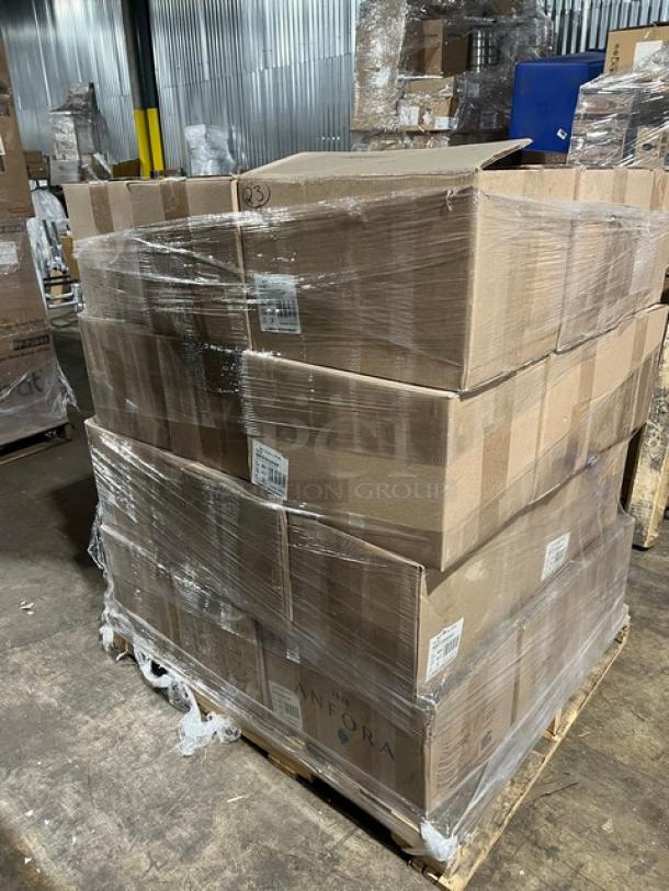 Brand new full pallet of Steelite Anfora Collection matte black noodle bowls, model A911P217, 24 per case, sealed boxes.