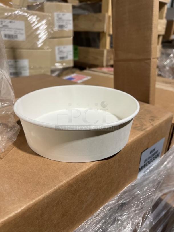 Karat FP-PSB48 48 Oz. white paper food bucket, brand new, shown on a pallet. Model FPPSB48. 270 per case.