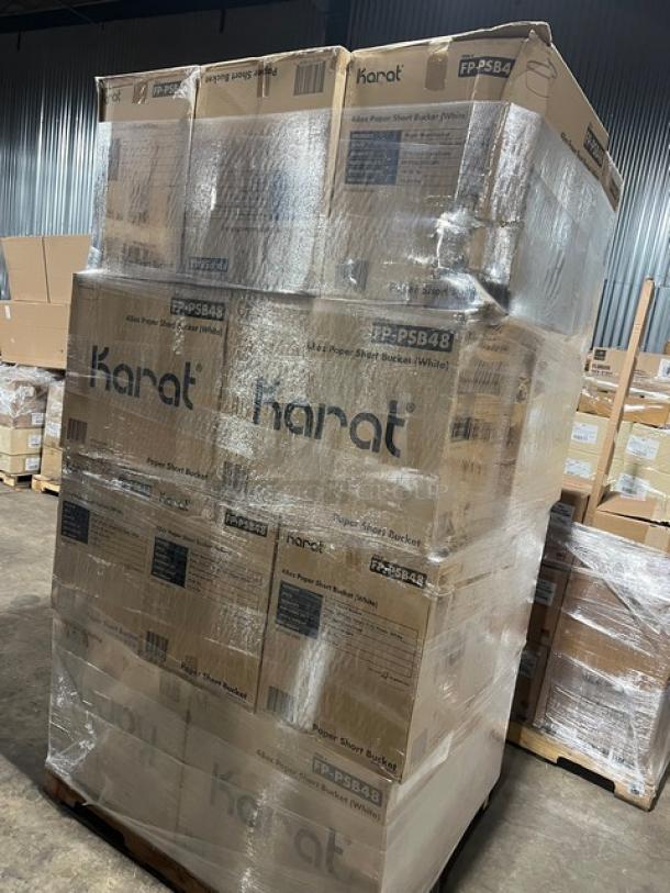 Full pallet of new Karat FPPSB48 48 oz. white paper food buckets, 270 per case, in factory-sealed boxes.