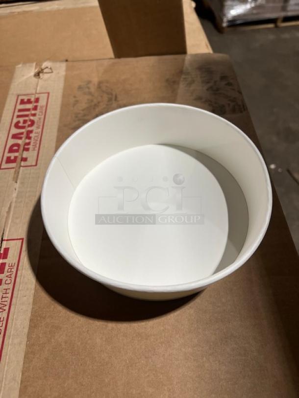Brand new Karat 48 oz white paper food bucket, model FP-PSB48, on a pallet. Auction includes full pallet, 270 per case.