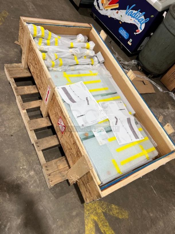 BRAND NEW BSI ZGuard Series 27" Commercial Tempered Glass Sneeze Guard, Model ZG9500-4, in original packaging with manuals.