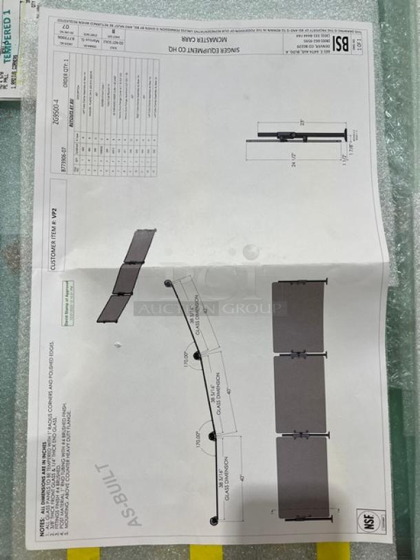 BSI ZGuard Series Tempered Glass Food Shield, Model ZG9500-4. Blueprint details, 27" height, commercial use.