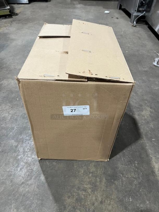 Brown shipping box for a new Eagle Group 1800 Series Stainless Steel Modular Blender Station, Model MA418. Box labeled "27 QTY."
