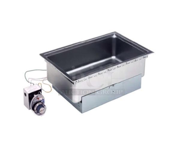 Brand new Wells 5P-SS276TDU stainless steel electric-powered drop-in hot food well, 12"x27", with thermostatic control.