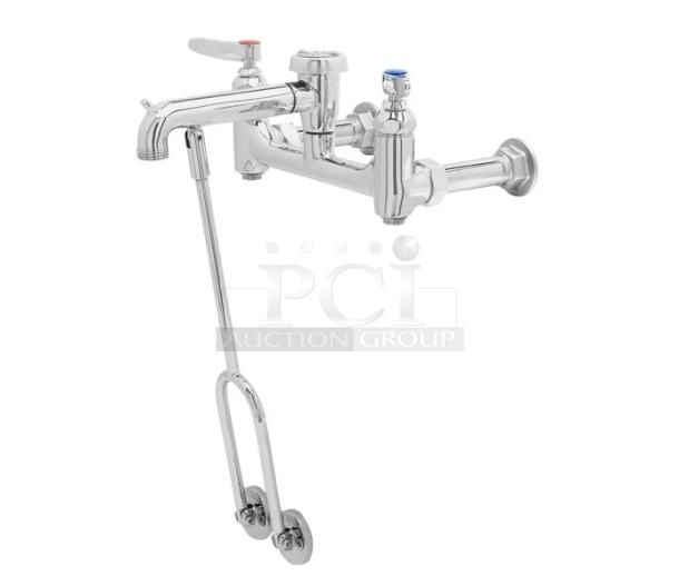 BRAND NEW T&S wall-mount service sink faucet, model B0655BSTP, polished chrome finish, 8" centers, commercial-grade.