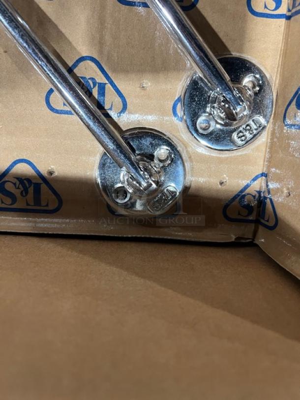 T&S B-0655-BSTP wall-mount service sink faucet, polished chrome finish, 8" centers, brand new in box with S&P labels.