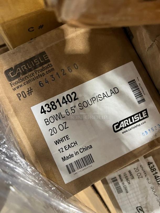 Carlisle Epicure Series 6.5" White Soup/Salad Bowls, Model: 4381402, 12 per case, labeled box, new condition.