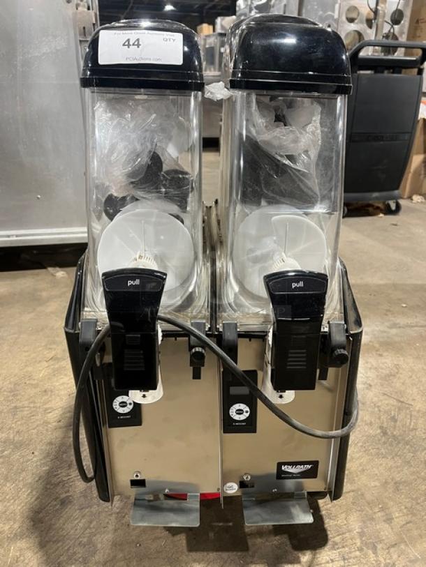 Vollrath Stoelting CBE127 dual 3.2 gal. countertop frozen beverage dispenser, black with clear polycarbonate hoppers, 115V, new condition.