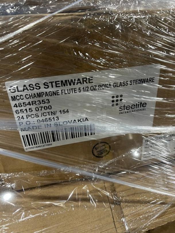 Brand new mixed pallet with Steelite Rona 5-1/2 oz champagne flutes, model 4854R353. Includes other commercial items.