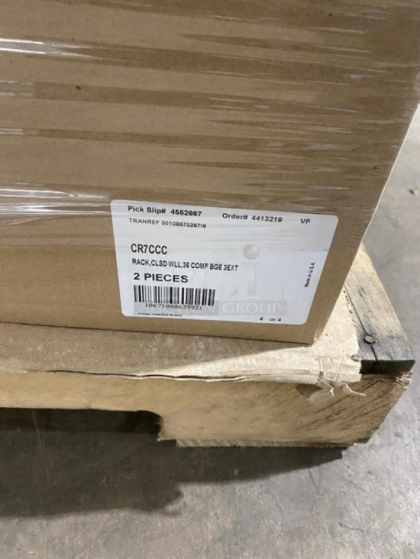 Mixed pallet with Vollrath Traex racks, Model CR7CCC, and items like towels, spatulas, spoons, and forks. New condition.