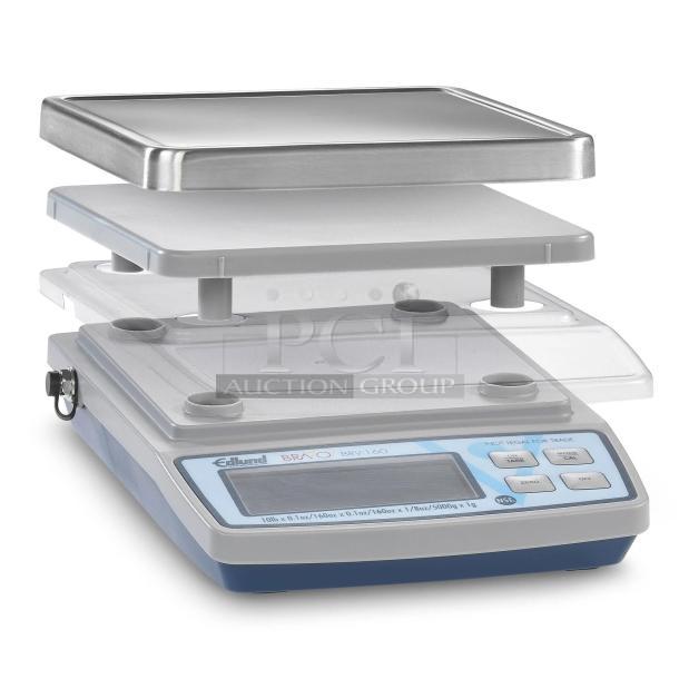Edlund BRV-160 digital portion scale, 10 lb capacity, stainless steel, LCD display, ClearShield protective cover, new condition.