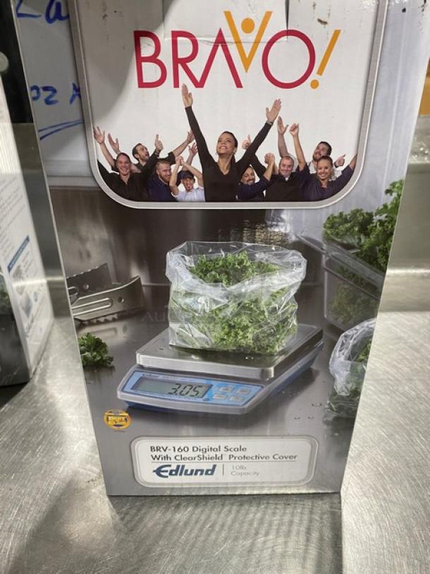 BRAND NEW Edlund BRV-160 digital portion scale, 10 lb. capacity, LCD display, stainless steel, ClearShield cover.