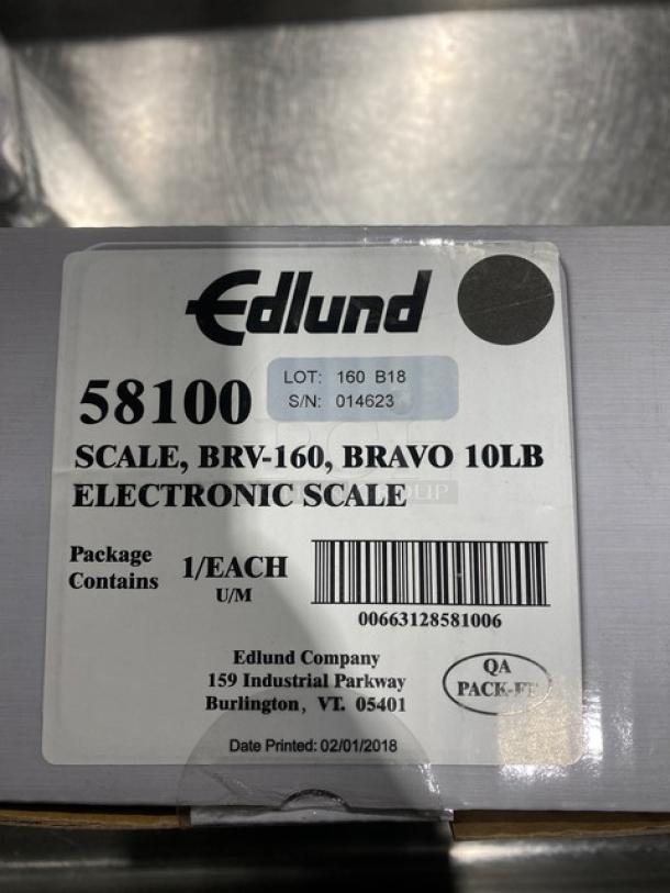 Edlund Bravo Series BRV-160 commercial digital scale, stainless steel, 10 lb. capacity, LCD display, ClearShield cover.