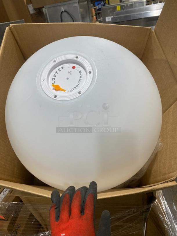 Loftek Commercial White LED Ball Light in box, brand new with control panel.