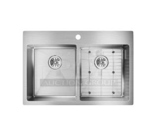 Elkay Crosstown Series 33" stainless steel double basin undermount kitchen sink, model ECTSR33229TBG1, includes basin rack. Brand new.
