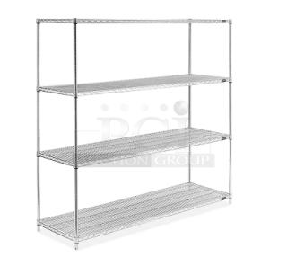 Brand new Metro Super Erecta 4-tier chrome shelving unit, Model 1860BR/54P, 60"x18", with 54" post, on legs.