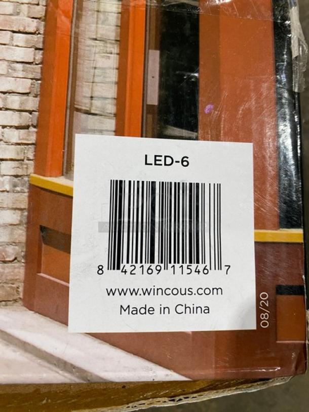 Winco LED-6 Commercial LED "OPEN" Sign, brand new, with hanging chain, barcode label shown, made in China.