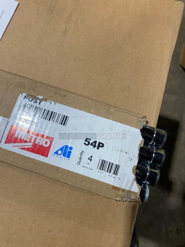 Brand new Metro Super Erecta chrome-plated 4-tier shelving unit, model 1860BR/54P, 60"x18", includes 54" post label.