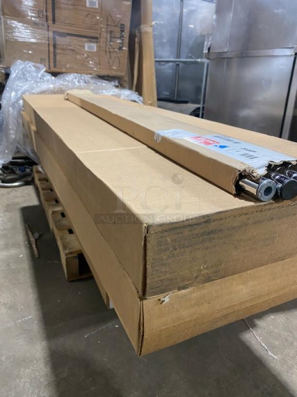 Brand new Metro Super Erecta 4-tier chrome shelving unit, 60"x18", model 1860BR/54P, in original packaging.