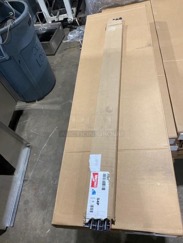 Brand new Metro Super Erecta 4-Tier Chrome Shelving Unit, Model 1860BR/54P, in original packaging with 54" post.