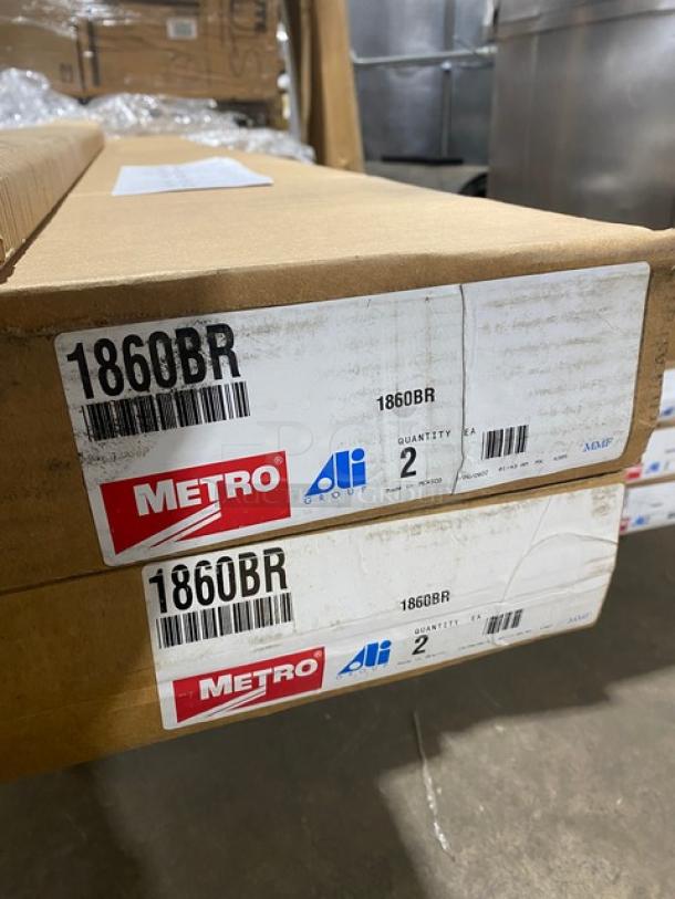 Brand new Metro Super Erecta 4-Tier 60"x18" chrome shelving unit in box. Model 1860BR/54P, includes 54" post.