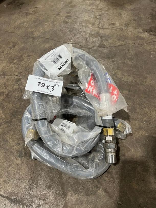 Dormont 3/4" x 60" water connector hose, model W75BP60, brand new in packaging. Coated exterior, with visible tags.