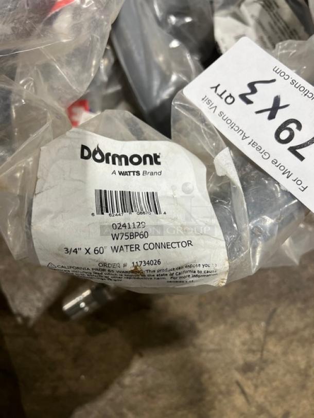 Brand new Dormont 3/4" x 60" coated water appliance connector hose, model W75BP60. Factory-sealed with label.