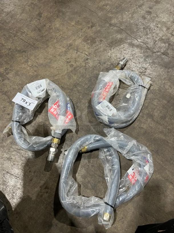 Brand new Dormont W75BP60 3/4" x 60" coated water appliance connector hoses, in original packaging, set of three.