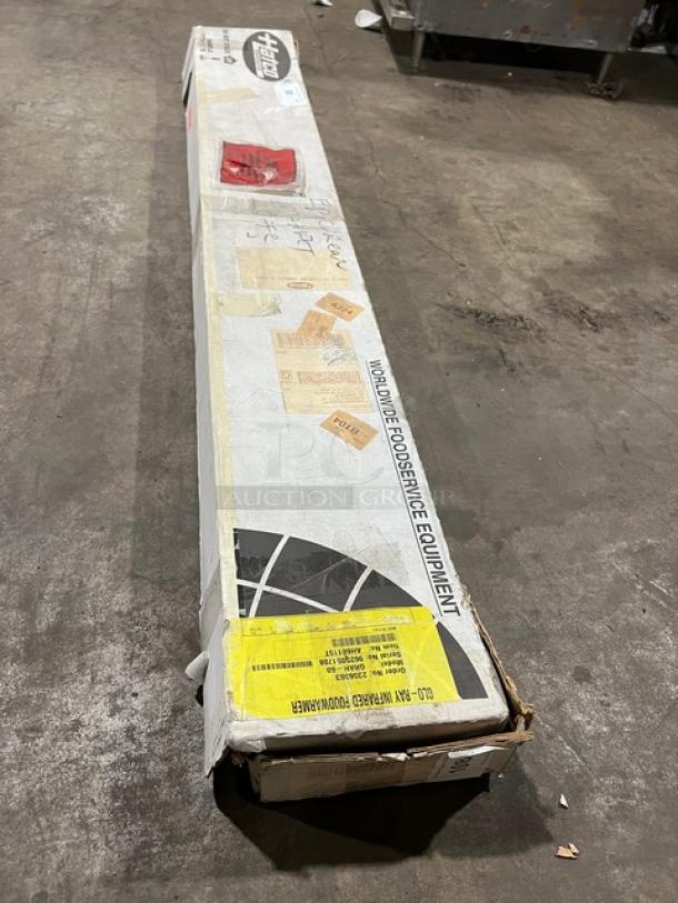 Brand new Hatco Glo-Ray Series 60" infrared warmer, Model GRAH-60, in original packaging. 120V, 1 phase. Box includes labels and serial number 9625051708.
