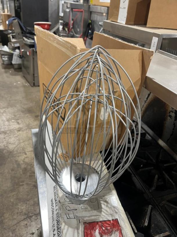 BRAND NEW Hobart Legacy 80 Qt. wire whip attachment, model DWHIPHL80. Stainless steel construction, excellent condition.