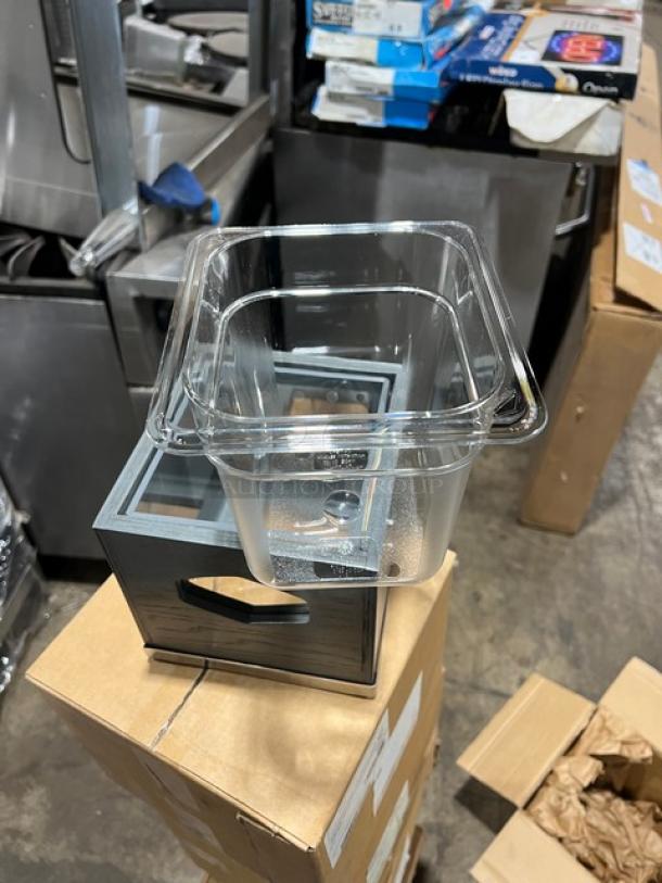 Brand new Cal-Mil Ashwood Gray Oak Ice Housing, Model 3800-6-83. Features include 7.5"x7.5"x7" dimensions, square design.