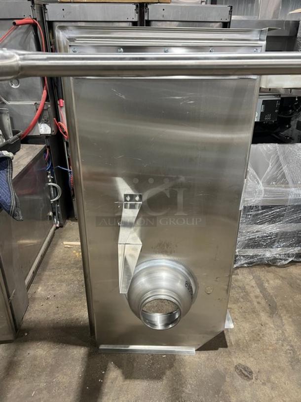 Advance Tabco stainless steel 5' dish table, model DTC-S70-60R/K-460, with 8" installation disposal cone and backsplash. Brand new.