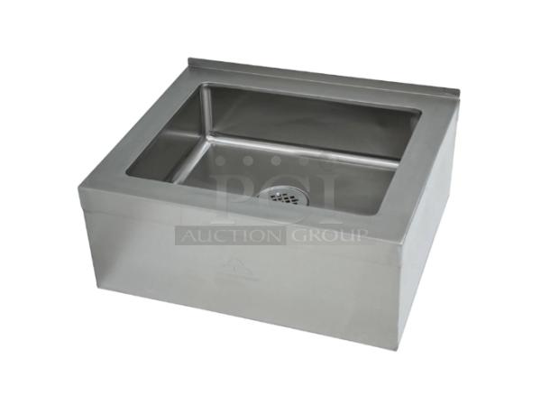 Alt text: Advance Tabco stainless steel mop sink, model 9-OP-20, 16"x20", 6" deep, floor-mounted, scratch-n-dent condition.