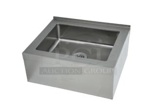Alt text: Advance Tabco stainless steel mop sink, model 9-OP-20, 16"x20", 6" deep, floor-mounted, scratch-n-dent condition.