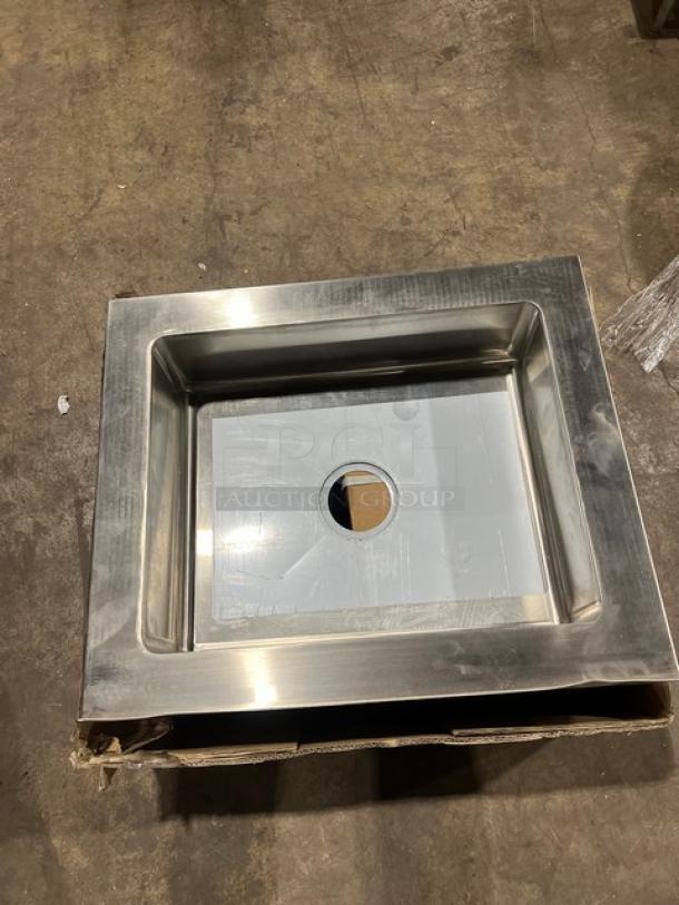 Advance Tabco stainless steel 16" x 20" mop sink, model 9OP20, floor mounted, 6" deep, new condition with minor scratches.