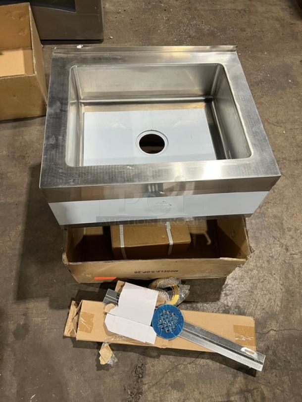 Advance Tabco stainless steel 16"x20" mop sink, model 9-OP-20, 6" deep, new condition with minor scratches, includes box.
